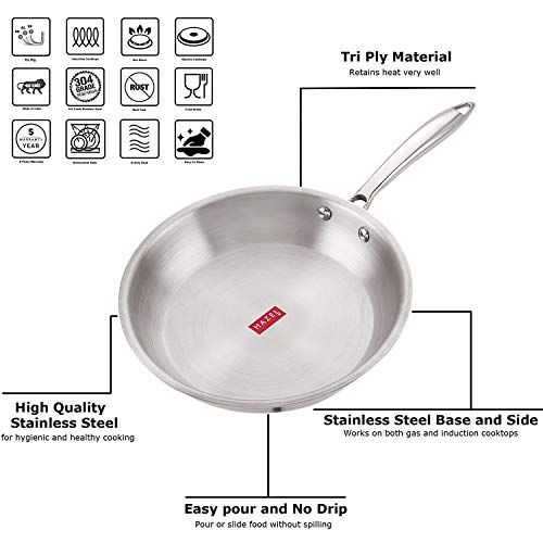 HAZEL Triply Stainless Steel Induction Bottom Fry Pan with Stainless Steel Lid, 1.8 Litre, 24 cm - Image 3