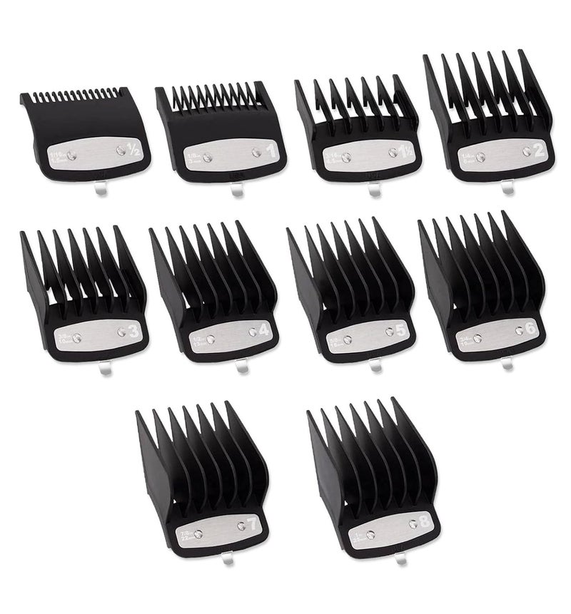 Vetmor 10-Pcs Clipper Guard Set, Black Professional Clipper Guard Set Compatible with Wahl Most Clippers (1.5-25mm), Premium Close Cut to 1-Inch,Black Sliver - Image 1