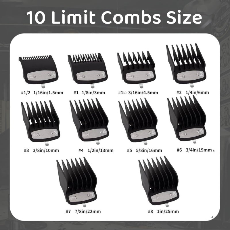 Vetmor 10-Pcs Clipper Guard Set, Black Professional Clipper Guard Set Compatible with Wahl Most Clippers (1.5-25mm), Premium Close Cut to 1-Inch,Black Sliver - Image 2