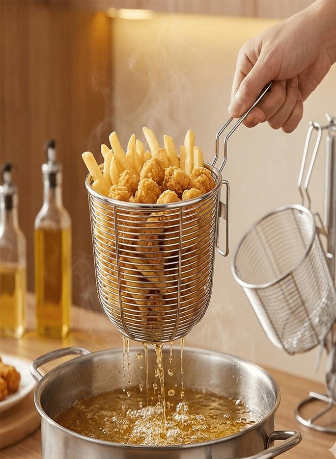 JOINPAYA 2 Pack Stainless Steel Mesh Strainer Basket with Hook Handle, Fine Colander for Deep Frying French Fries Boiling Pasta Hotpot, Kitchen Cooking Tool - Image 3