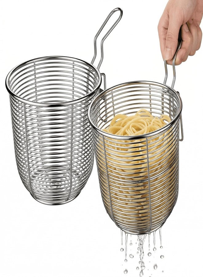 JOINPAYA 2 Pack Stainless Steel Mesh Strainer Basket with Hook Handle, Fine Colander for Deep Frying French Fries Boiling Pasta Hotpot, Kitchen Cooking Tool - Image 1