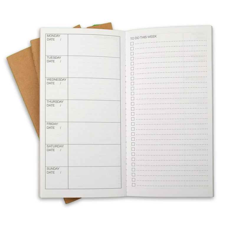 R|B RICCO BELLO RICCO BELLO Travelers Notebook Refill Inserts, Weekly To Do Undated Calendar, Kraft Cover, 4.25 x 8.25 inches (Set of 3) - Image 1