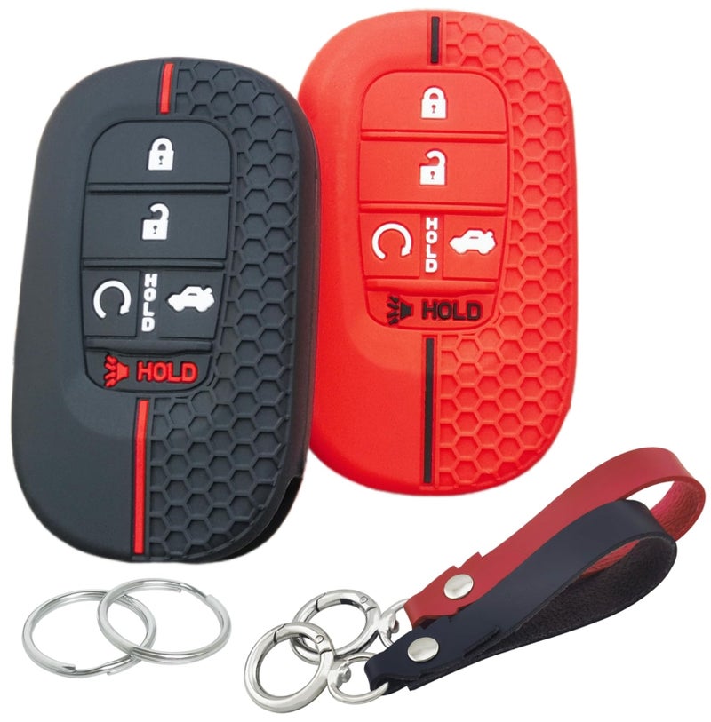 RUNZUIE 2Pcs 5 Buttons Silicone Smart Key Fob Cover for 2022 2023 2024 2025 Honda Accord Civic Pilot HRV CRV Sport SI EX EXL Touring BlackReda