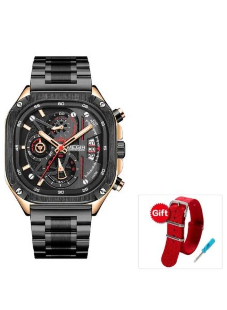 ميجر ساعة كوارتز MEGIR للرجال بمينا مربع مقاوم للماء وحزام من الفولاذ المقاوم للصدأ وأيدي مضيئة وتاريخ تلقائي - Image 1