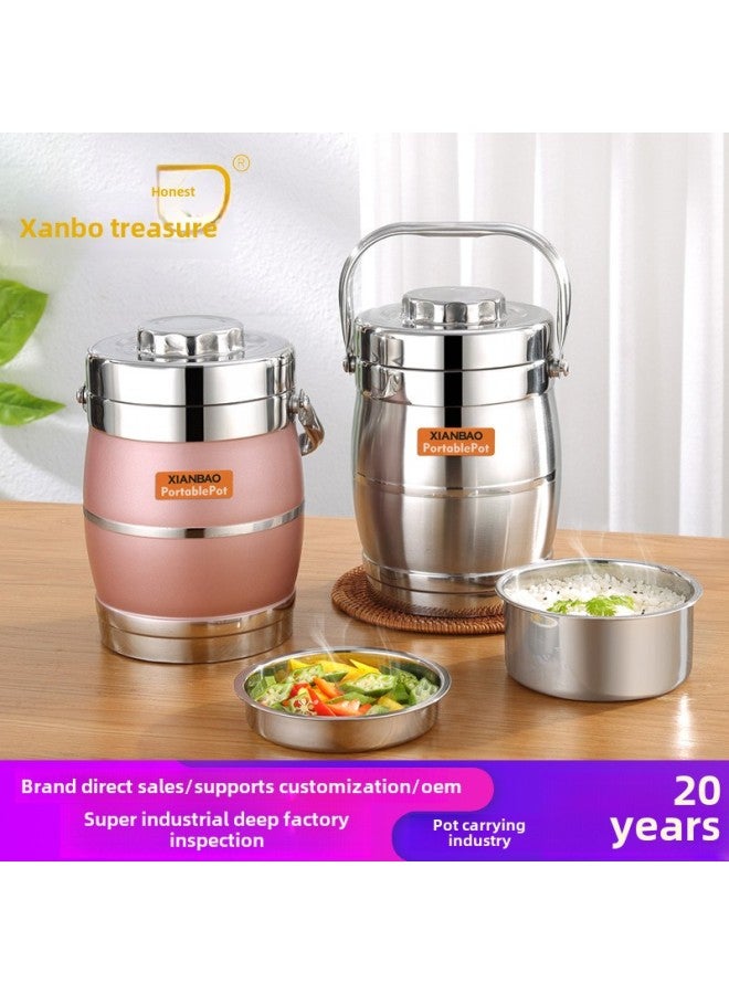 Stainless Steel Insulated Lunch Box Double-layer Vacuum Pot Large Capacity Vegetable Soup Split Rice Bucket Student Portable Lunch Box-Specifications:1.4L Straight-Color:Insulation  - Image 2