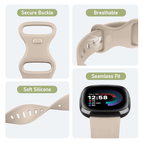 Meliya Soft Strap for Fitbit Versa 4 / Versa 3 / Sense 2 / Sense(Watch Not Included), Flexible Premium Elastomer TPU Adjustable Watch Straps, Sport Replacement Band for Women Men (L,Milk Tea) - Image 3