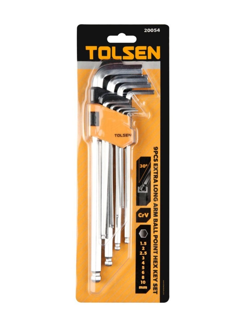 Tolsen 9pcs Ball Point Extra-Long Arm Hex Key Set Tolsen 20054 - Image 1
