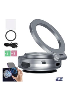 ELTRAZONE Electric Vacuum Magnetic Car Phone Mount, 360° Rotating Magnetic Phone Holder, Strong Magnetic Grip for Car, Kitchen, Mirror, Gym, Bath Shower, Compatible with iPhone & Android (Grey)  - Image 1