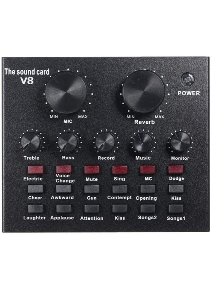 Gravity V8 Multifunctional Live Sound Card USB Audio Interface Intelligent Volume Adjustable Audio Mixer Sound Card for Recording Hosting Speech - Image 1
