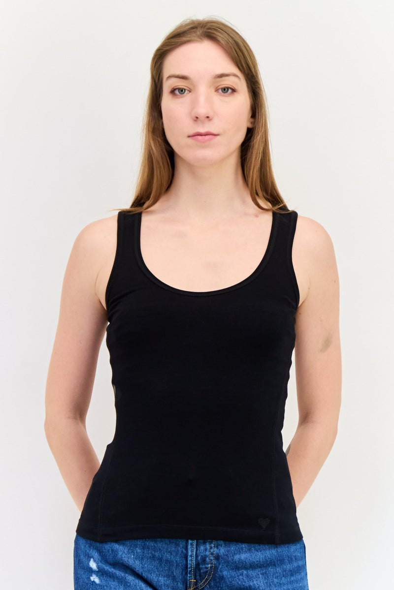 SALSA Women Round Neck Sleeveless Plain Top, Black - Image 1