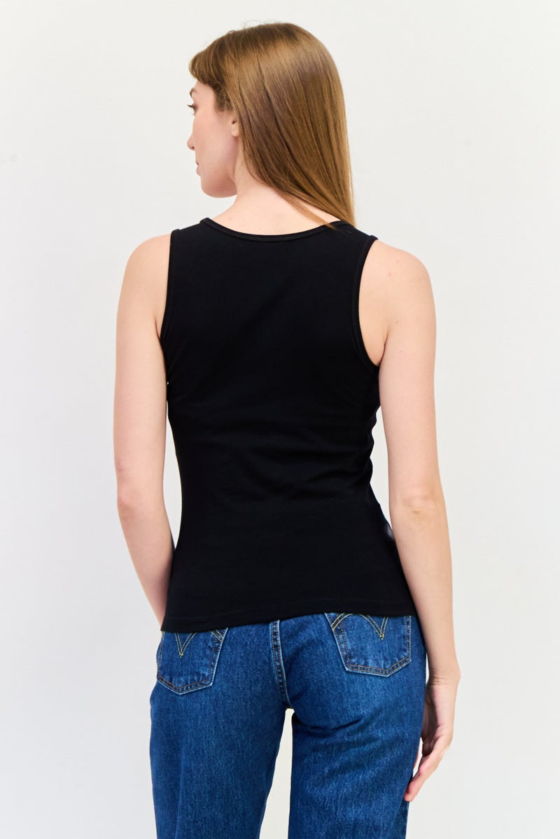 SALSA Women Round Neck Sleeveless Plain Top, Black - Image 3