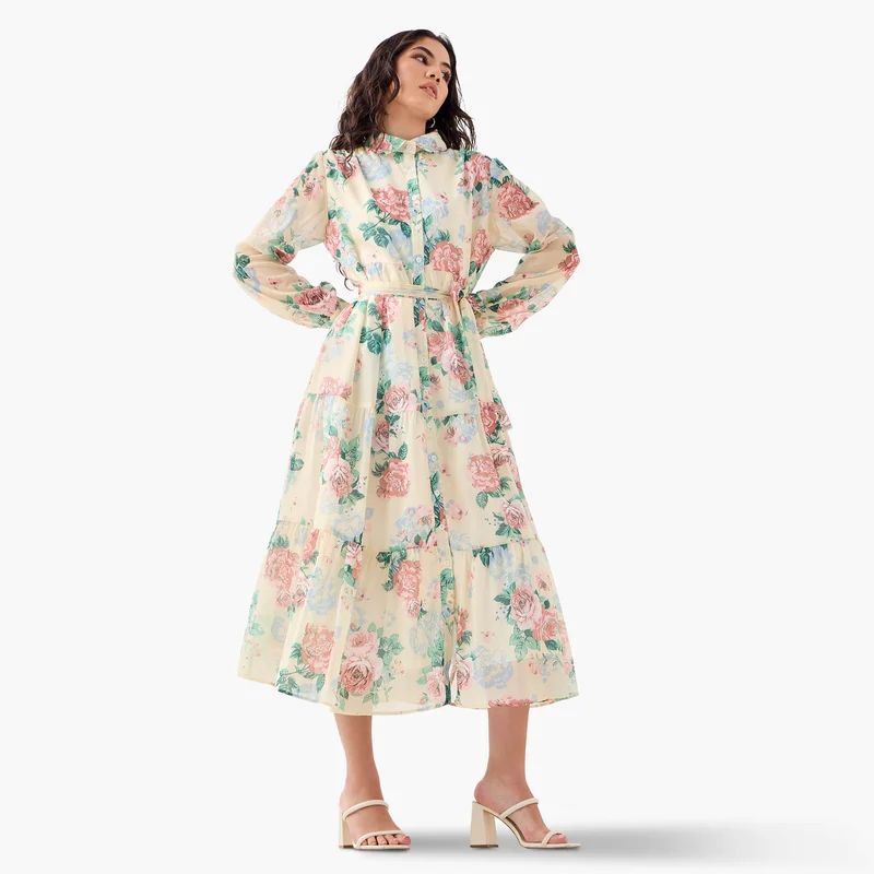 2Xtremz Floral Print Midi Shirt Dress