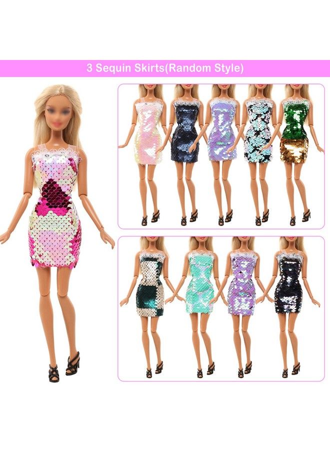 Barwa باروا 2 مجموعات من فساتين الزفاف اليدوية مع الحجاب ملابس الأميرة البيضاء وفساتين السهرة الزرقاء الفاتحة لدمى الفتيات بطول 11.5 بوصة - Image 4