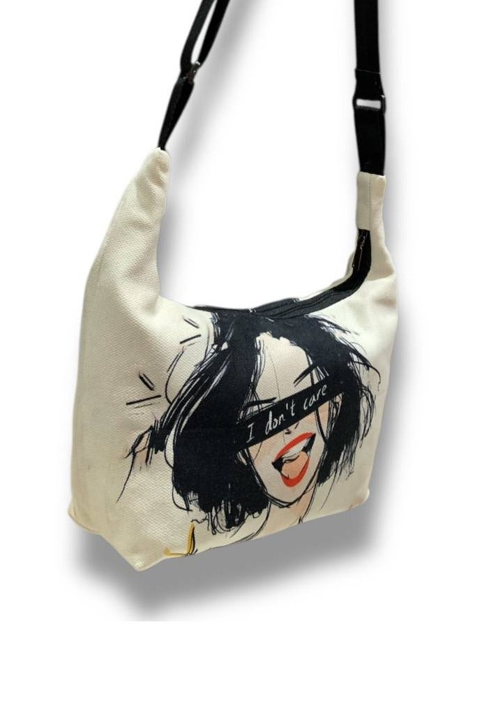 Women’s Crossbody Bag with Artistic Illustration – Elegant White Design with Expressive Artwork - Image 2