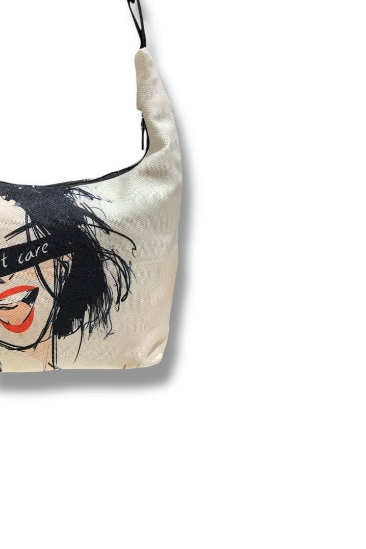 Women’s Crossbody Bag with Artistic Illustration – Elegant White Design with Expressive Artwork - Image 3