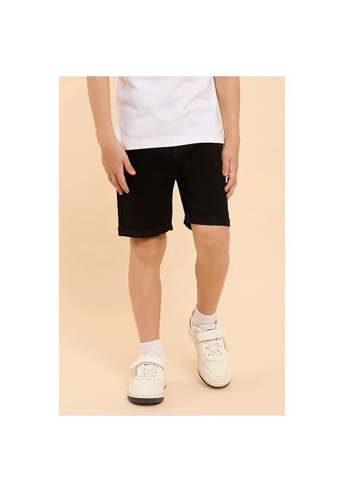 أر أند بي Solid Denim Shorts with Button Closure
