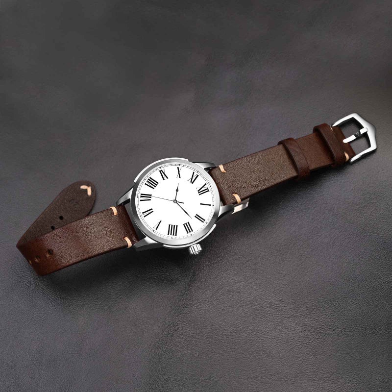 BISONSTRAP Men's Watch Bands, Hand-Stitched Leather Watch Straps, Quick Release, 20mm, Coffee Brown with Silver Buckle - Image 5