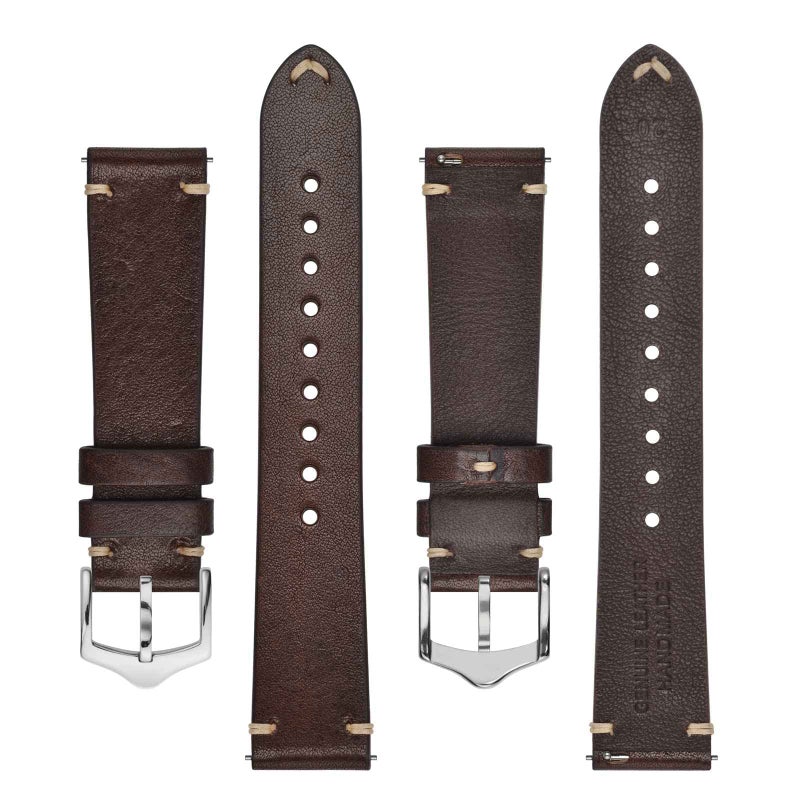 BISONSTRAP Men's Watch Bands, Hand-Stitched Leather Watch Straps, Quick Release, 20mm, Coffee Brown with Silver Buckle - Image 3