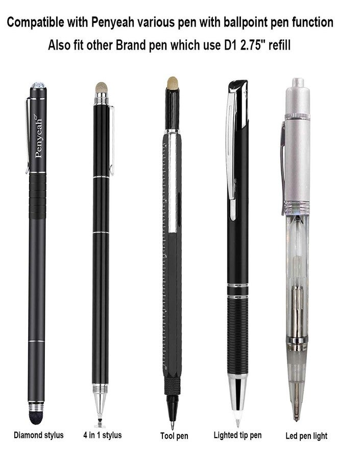 Penyeah Mini D1 2.75" Ballpoint Pen Refills for Penyeah 4-in-1 Multifunction Stylus/Diamond Stylus/Lighted Tip Pen/Led Pen Light,Metal Black Refill (Pack of 12, Black Ink) - Image 5