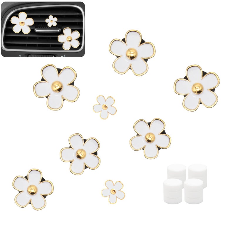 Car Vent Clips 8pcs Daisy Flowers Air Vent Clips With 12pcs DIY Unscented Fragrance for Girls WomenWhite