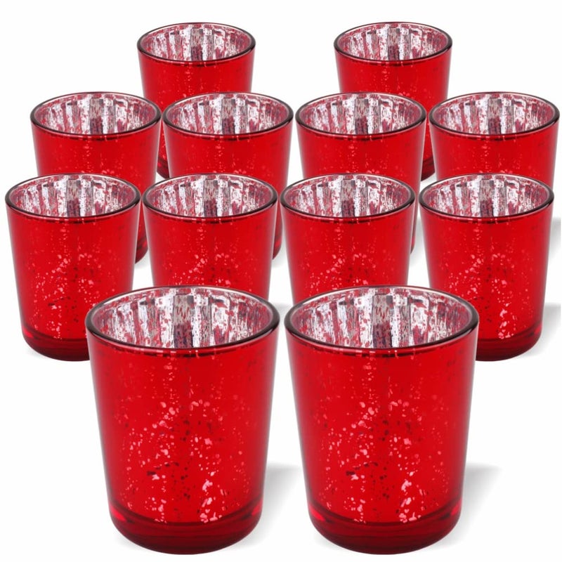 PMLAND Speckled Mercury Glass Votive Candle Tealight Holders  Bulk Pack of 12 Red