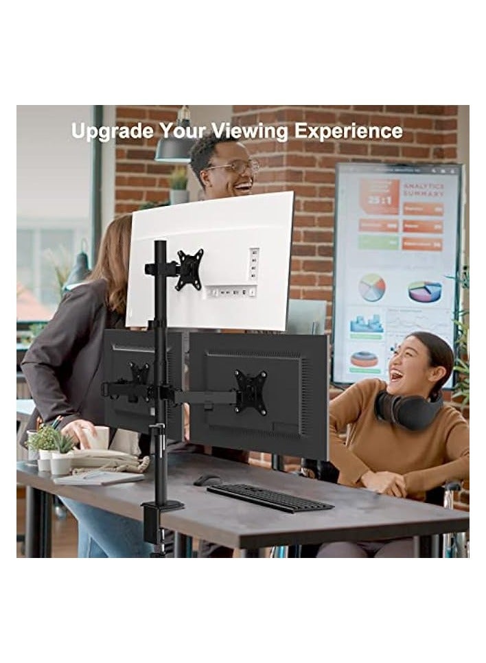 erorex Monitor Mount 3 Monitors for 13-32 Inch Flat & Curved Screen, 80 cm Rod Monitor Table Mount Swivel Tilting Height Adjustable 9 kg per Arm VESA 75 x 75 / 100 x 100 Black  - Image 2