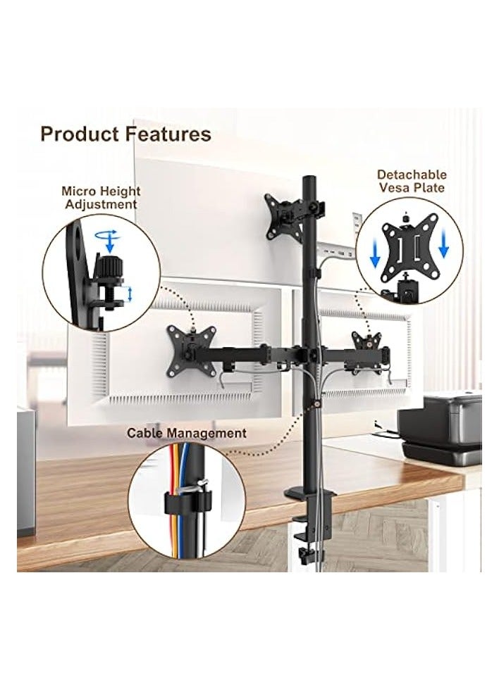 erorex Monitor Mount 3 Monitors for 13-32 Inch Flat & Curved Screen, 80 cm Rod Monitor Table Mount Swivel Tilting Height Adjustable 9 kg per Arm VESA 75 x 75 / 100 x 100 Black  - Image 4