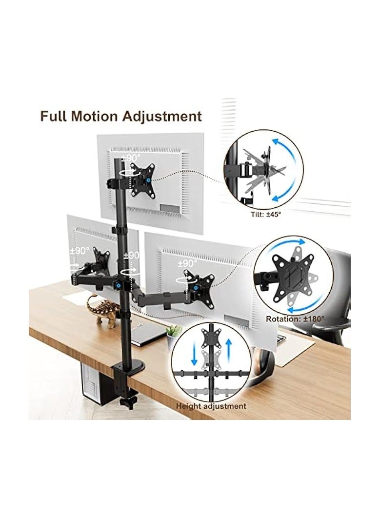 erorex Monitor Mount 3 Monitors for 13-32 Inch Flat & Curved Screen, 80 cm Rod Monitor Table Mount Swivel Tilting Height Adjustable 9 kg per Arm VESA 75 x 75 / 100 x 100 Black  - Image 5