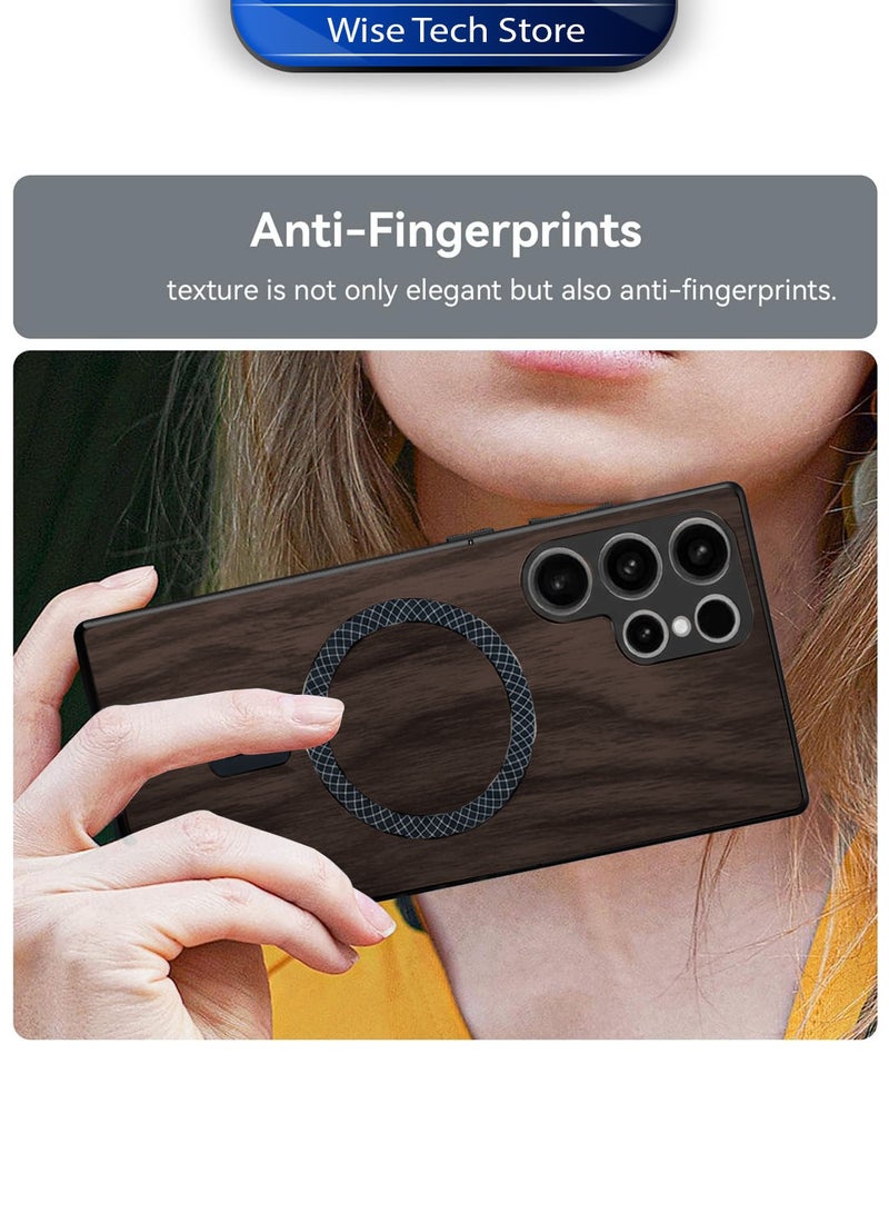 Wtech Samsung Galaxy S22 Ultra 5G 2022 Wood Texture Strong Magnetic Case Plus Shell Shockproof Magsafe Hard PC Rear Case Cover (MCMPMN) - Ebony Wood - Image 3
