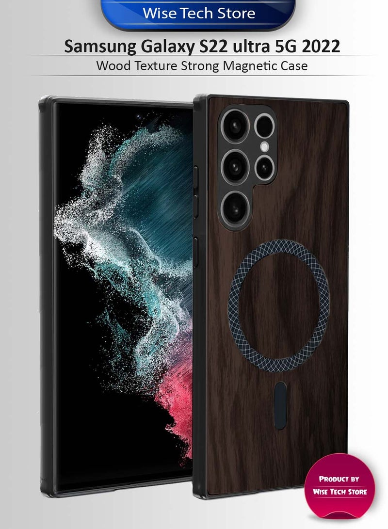 Wtech Samsung Galaxy S22 Ultra 5G 2022 Wood Texture Strong Magnetic Case Plus Shell Shockproof Magsafe Hard PC Rear Case Cover (MCMPMN) - Ebony Wood - Image 1
