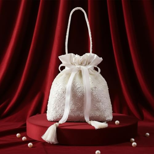 MASQ by Q-One White Sequin Potli Bag for Women | Party & Wedding Clutch Bag | Handcrafted Drawstring Potli with Tassels | Festive & Ethnic Gift Pouch for Ladies - Image 4
