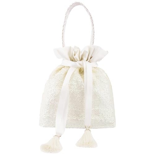 MASQ by Q-One White Sequin Potli Bag for Women | Party & Wedding Clutch Bag | Handcrafted Drawstring Potli with Tassels | Festive & Ethnic Gift Pouch for Ladies - Image 1