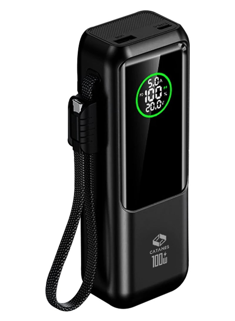 CATANES 20000mAh 100W Super Fast Charging Power Bank with Smart Digital Display and Built-in Type-C Cable - Black - Image 2