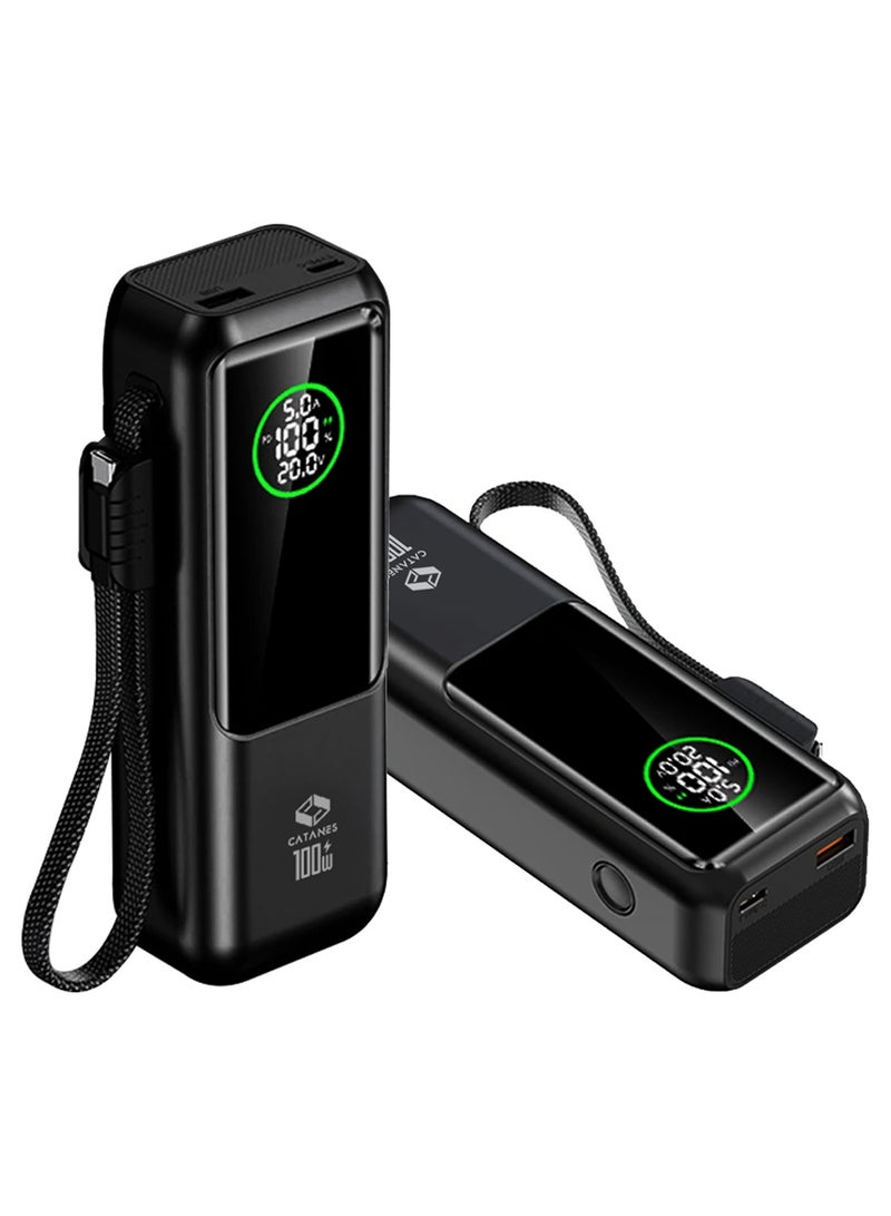 CATANES 20000mAh 100W Super Fast Charging Power Bank with Smart Digital Display and Built-in Type-C Cable - Black - Image 1