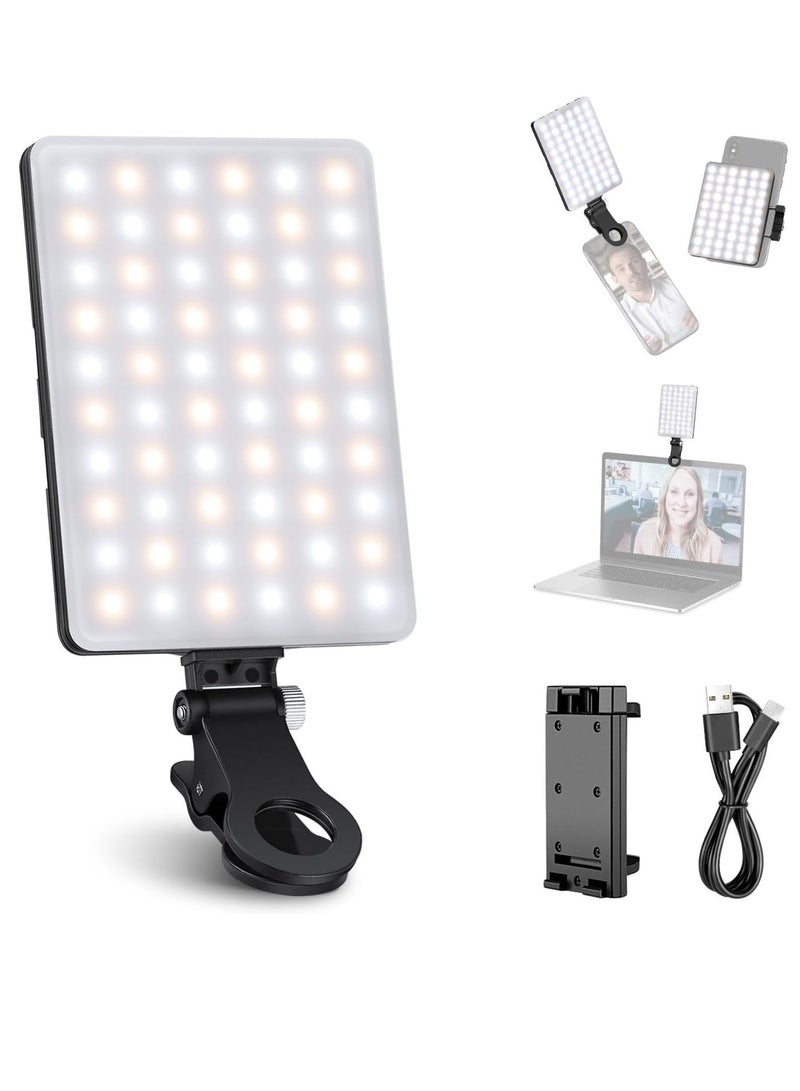 إيكاريس إي كيرز® ضوء سيلفي، 60 مصباح ليد، بطارية قابلة لإعادة الشحن تدوم طويلاً، مشبك أمامي وخلفي قابل للإزالة، ضوء فيديو محمول مع 3 أوضاع إضاءة، لأجهزة الكمبيوتر المحمول، كاميرا الويب، الهاتف، آيفون، الصور، المكياج، تيك توك، صور سيلفي، تدوين الفيديو، البث المباشر، اجتماعات زووم، مكالمات الفيديو - أسود. - Image 1