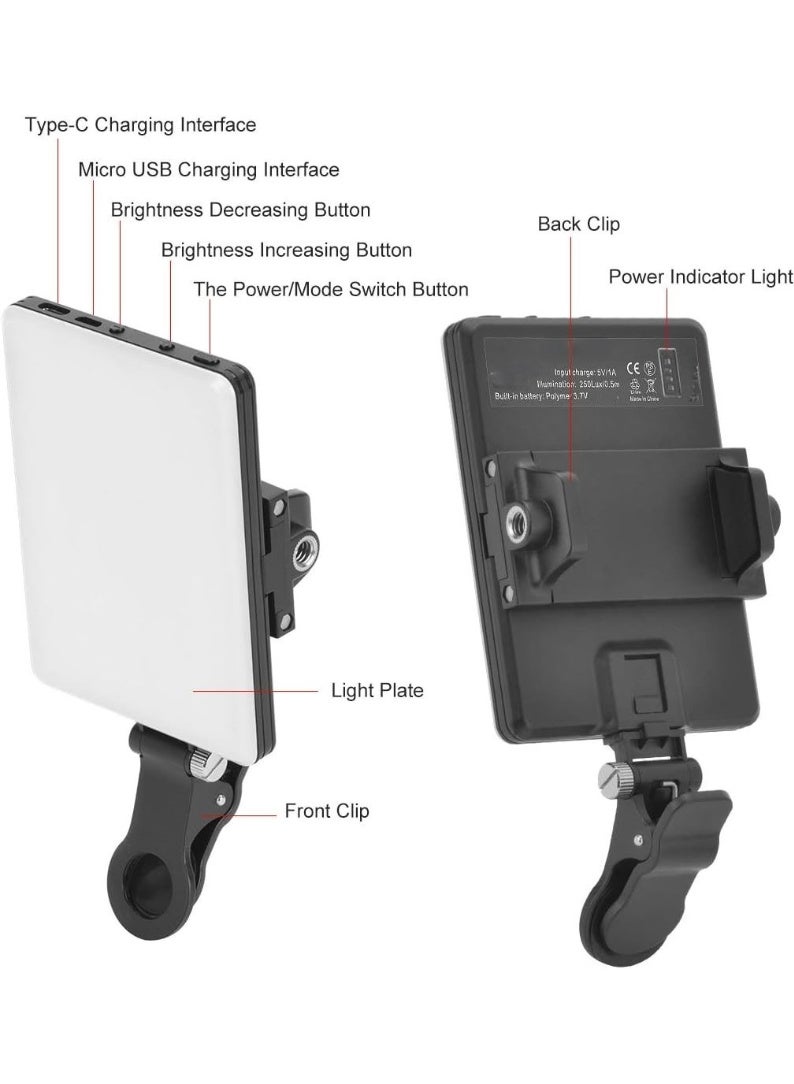 إيكاريس إي كيرز® ضوء سيلفي، 60 مصباح ليد، بطارية قابلة لإعادة الشحن تدوم طويلاً، مشبك أمامي وخلفي قابل للإزالة، ضوء فيديو محمول مع 3 أوضاع إضاءة، لأجهزة الكمبيوتر المحمول، كاميرا الويب، الهاتف، آيفون، الصور، المكياج، تيك توك، صور سيلفي، تدوين الفيديو، البث المباشر، اجتماعات زووم، مكالمات الفيديو - أسود. - Image 3