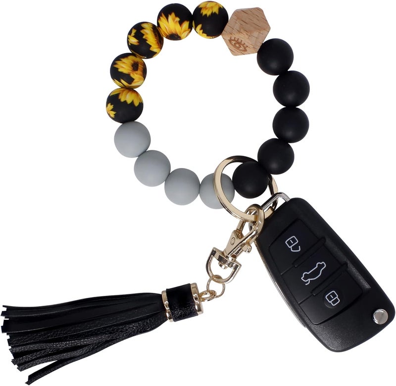 BIHRTC Key Ring Bracelet Car Keychain Holder Wristlet Silicone Women Beaded Bangle Chains - Image 1
