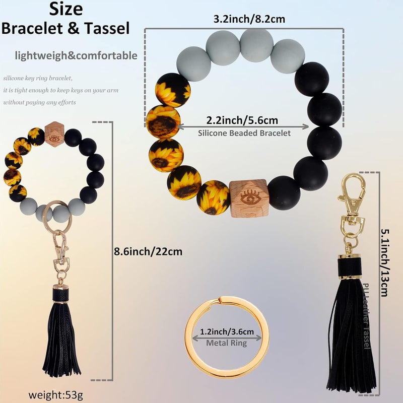 BIHRTC Key Ring Bracelet Car Keychain Holder Wristlet Silicone Women Beaded Bangle Chains - Image 2