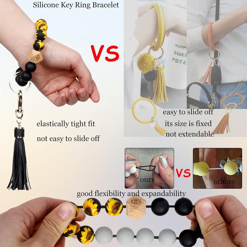 BIHRTC Key Ring Bracelet Car Keychain Holder Wristlet Silicone Women Beaded Bangle Chains - Image 4