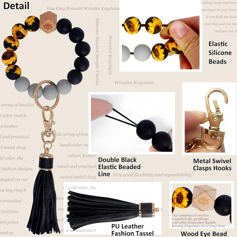 BIHRTC Key Ring Bracelet Car Keychain Holder Wristlet Silicone Women Beaded Bangle Chains - Image 3