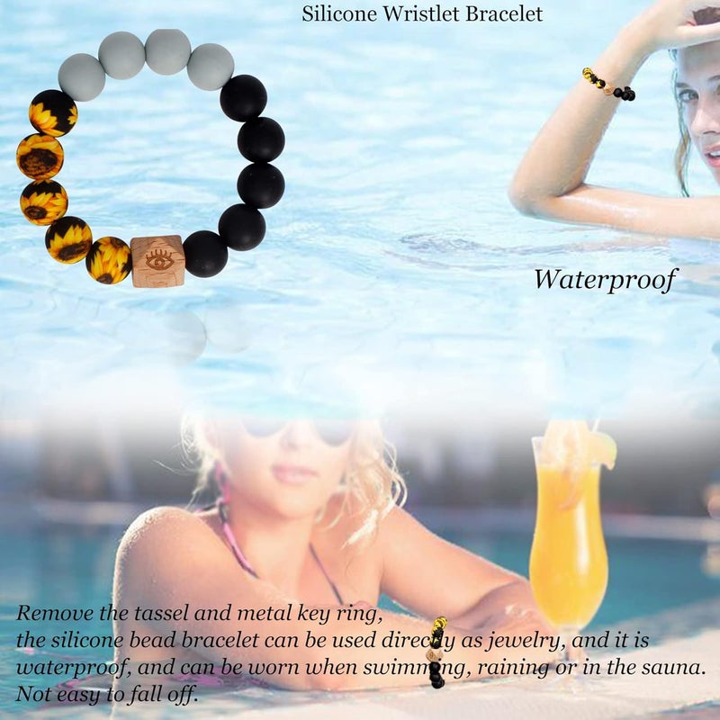 BIHRTC Key Ring Bracelet Car Keychain Holder Wristlet Silicone Women Beaded Bangle Chains - Image 5