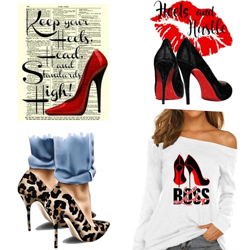 AMONEYLS Heels Iron On Transfer Vinyl Patches for Clothing TShirts Design Washable Heat Press Decals 4pcs Large Size Stickers - Image 1