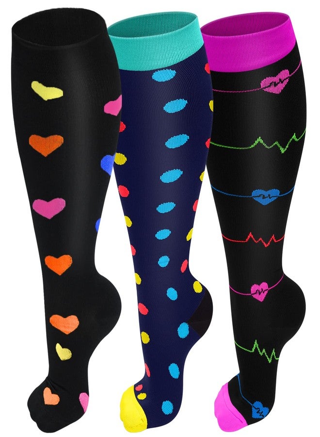 Refeel 3 Packs Plus Size Compression Socks Wide Calf For Women & Men - Large Size Knee High Support Stockings For Medical… - Image 1