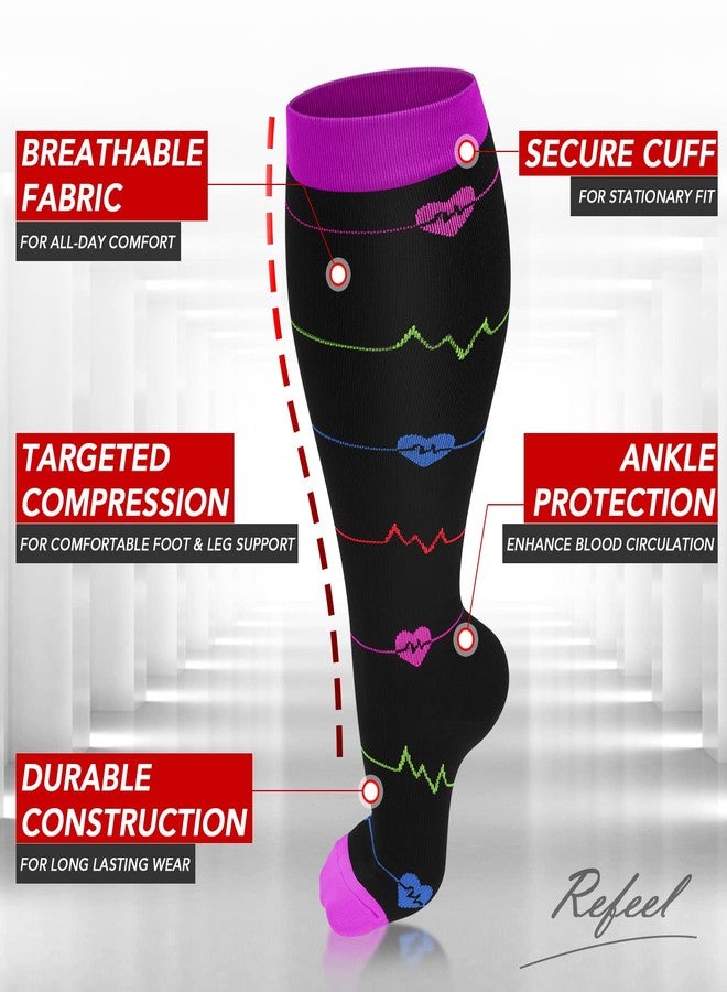 Refeel 3 Packs Plus Size Compression Socks Wide Calf For Women & Men - Large Size Knee High Support Stockings For Medical… - Image 3