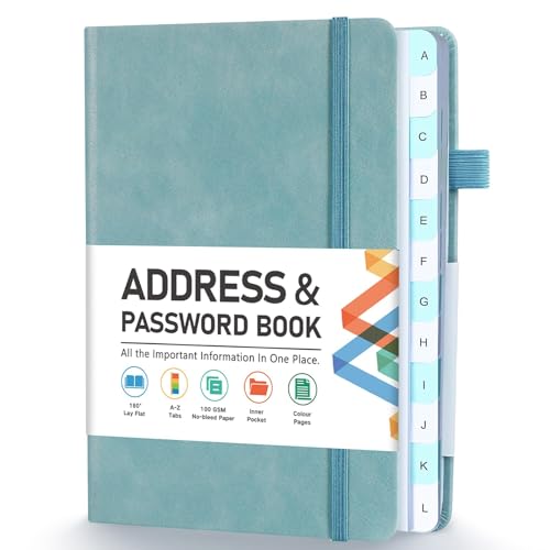 Homlive Address Book Address and Password Keeper Book with Alphabetical Tabs Hardcover Telephone Book Address Organizer Record with Pocket Colored Pages 53 x 77 Blue - Image 1