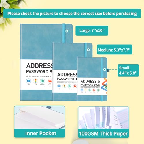 Homlive Address Book Address and Password Keeper Book with Alphabetical Tabs Hardcover Telephone Book Address Organizer Record with Pocket Colored Pages 53 x 77 Blue - Image 3