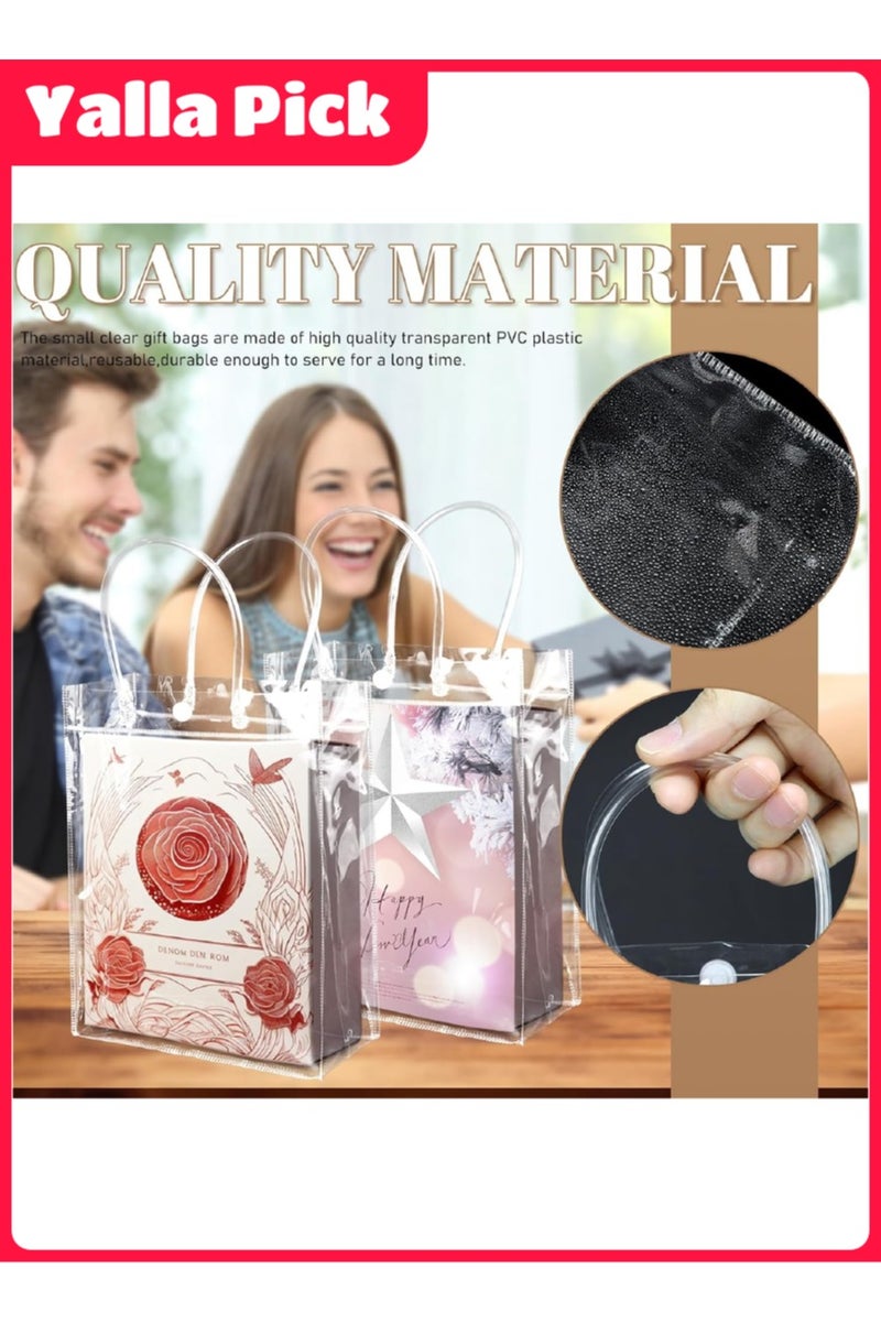 Yalla Pick 10 Pack Clear Gift Bags with Handles, Large Transparent Plastic Party Favor Bags Bulk, Reusable PVC Goodie Tote Bag for Shopping Boutique Wedding Birthday Festival - Image 3