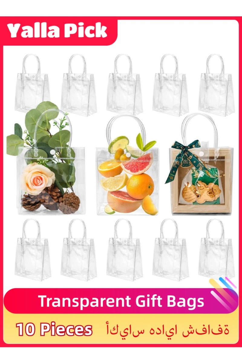 Yalla Pick 10 Pack Clear Gift Bags with Handles, Large Transparent Plastic Party Favor Bags Bulk, Reusable PVC Goodie Tote Bag for Shopping Boutique Wedding Birthday Festival - Image 1