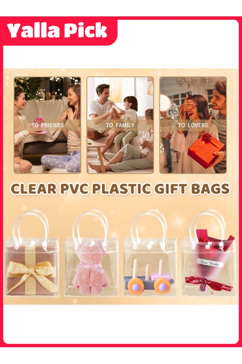 Yalla Pick 10 Pack Clear Gift Bags with Handles, Large Transparent Plastic Party Favor Bags Bulk, Reusable PVC Goodie Tote Bag for Shopping Boutique Wedding Birthday Festival - Image 4