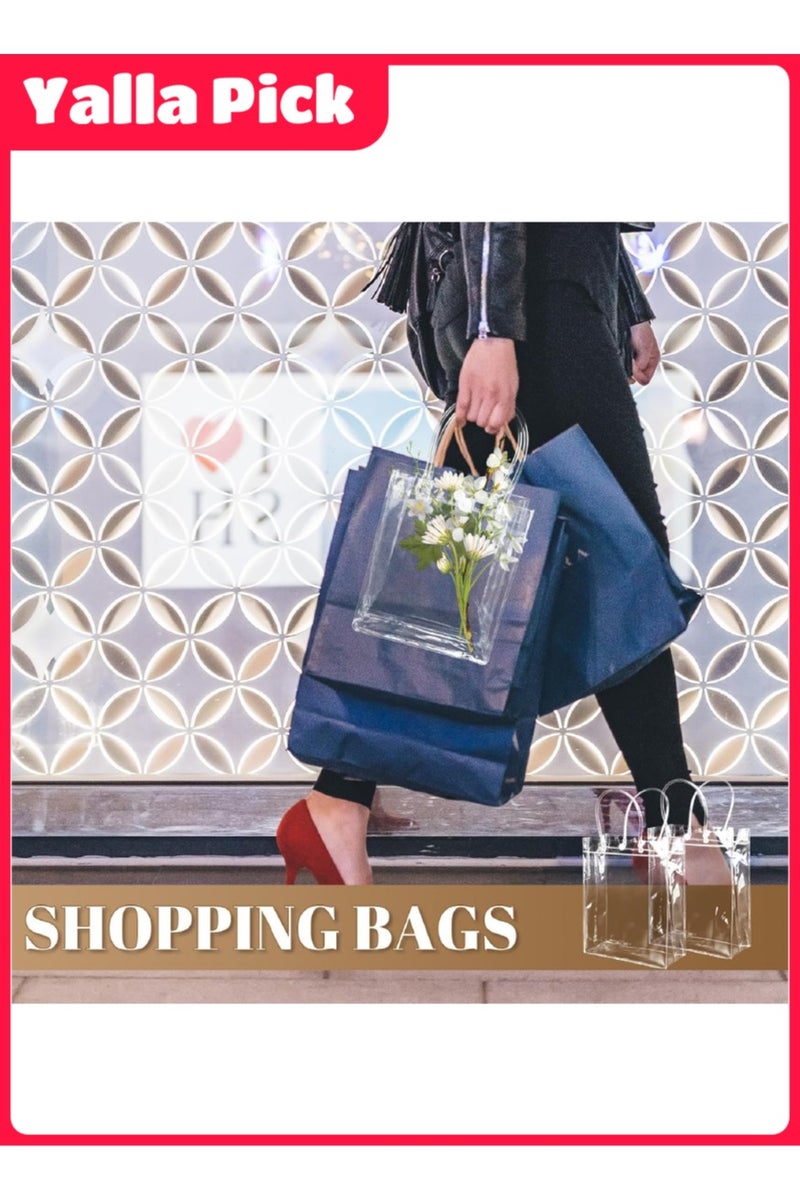 Yalla Pick 10 Pack Clear Gift Bags with Handles, Large Transparent Plastic Party Favor Bags Bulk, Reusable PVC Goodie Tote Bag for Shopping Boutique Wedding Birthday Festival - Image 5